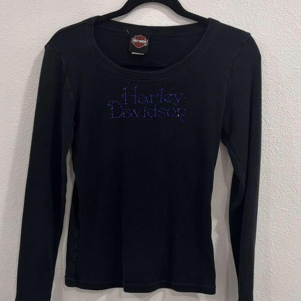 Harley-Davidson Black Long Sleeve Tee with Blue Accents